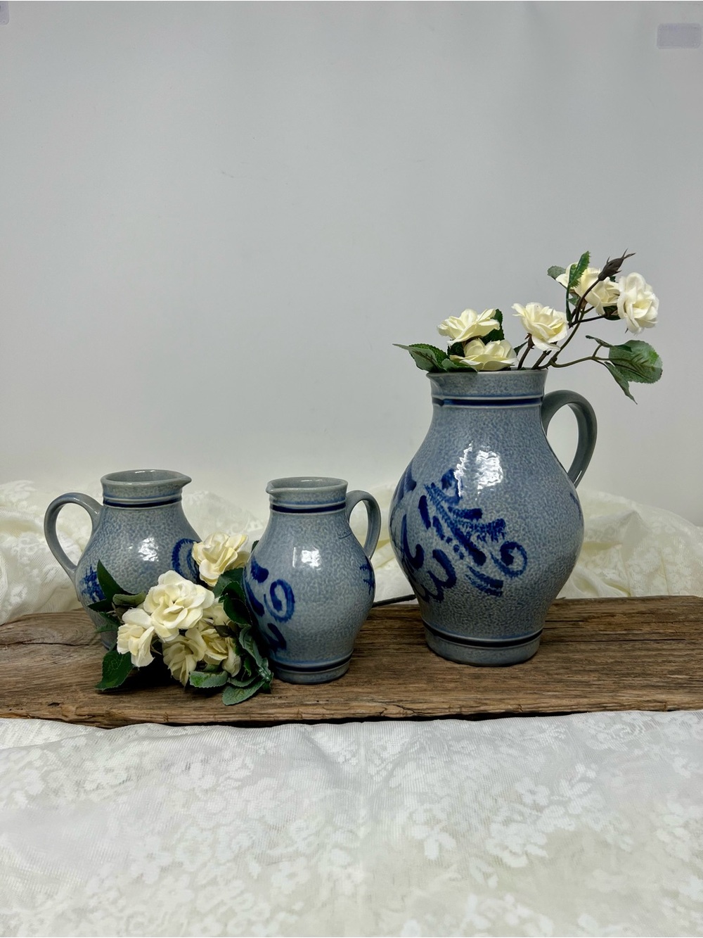 Vintage Marzi & Remy Salt-Glazed Stoneware Pitcher and Jugs Set